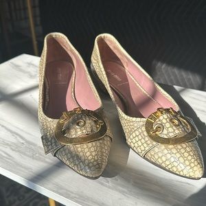 MIU MIU flats croc stamped leather golden metal buckle Pointed 1” heel EUR40